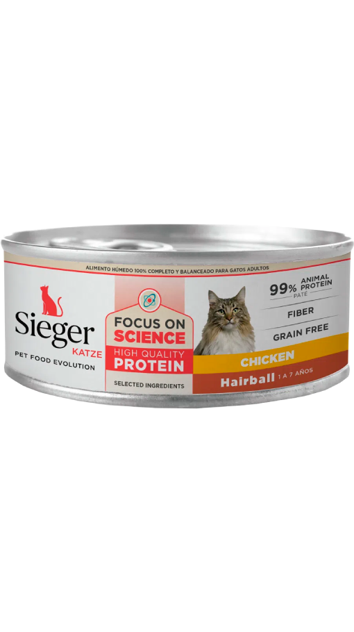GATOS ALIMENTO HÚMEDO SIEGER KATZE ADULTO HAIRBALL POLLO 90G