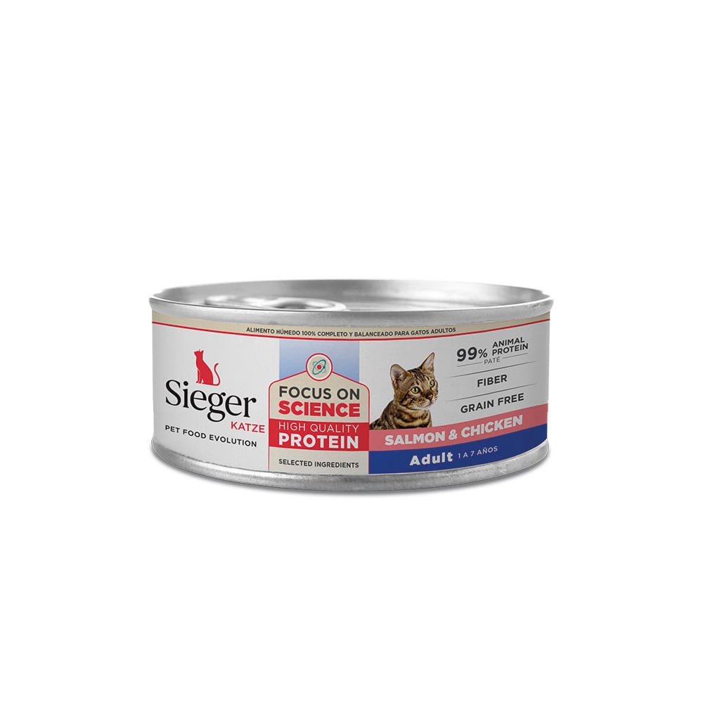 GATOS ALIMENTO HÚMEDO SIEGER KATZE ADULTO SALMON Y POLLO 90G