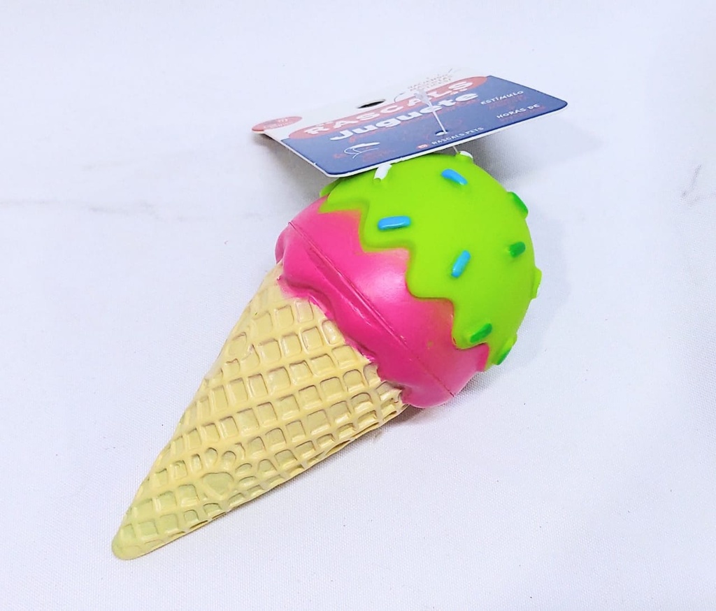 HELADO JUEGUETE DE VINILO CON CHIFLE VERDE Y ROSA 7 X 15 CM