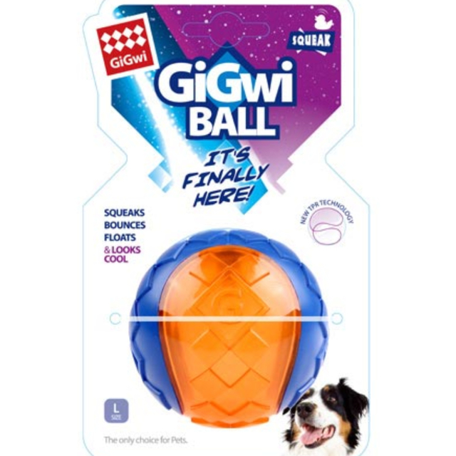 JUGUETE GIGWI PELOTA SQUEAKER SOLID AZUL - NARANJA L