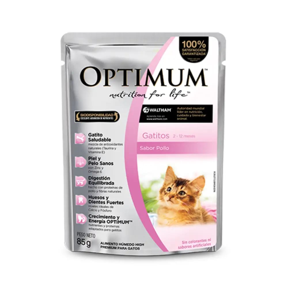 POUCH ALIMENTO HUMEDO OPTIMUM KITTEN POLLO 85 G