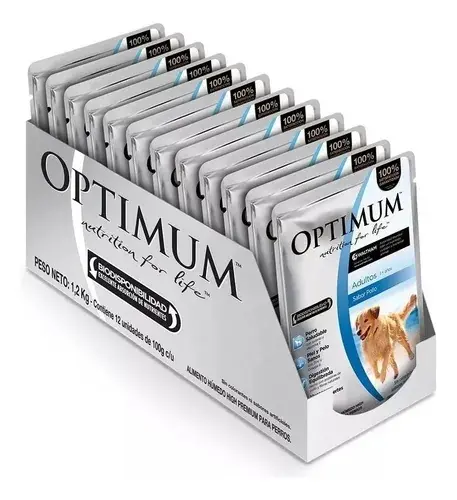 POUCH ALIMENTO HUMEDO OPTIMUM PERROS ADULTO MEDIANO - GRANDE POLLO X 100G