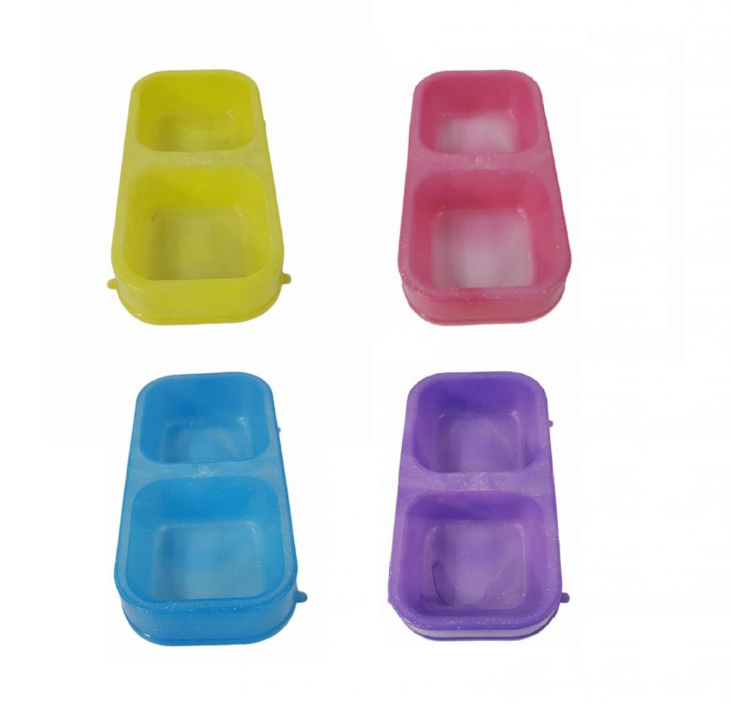 COMEDERO DOBLE RECTANGULAR GLITTER (28X16X5 CM)