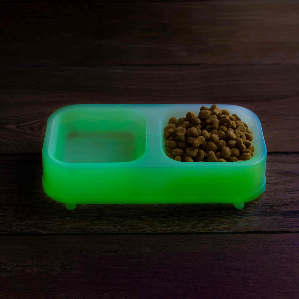 COMEDERO DOBLE RECTANGULAR QUE BRILLA EN LA OSCURIDAD