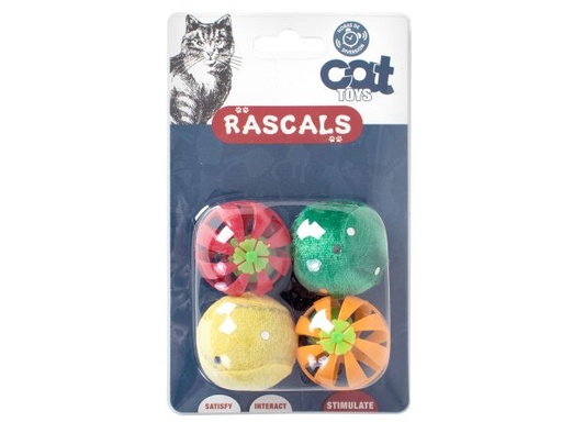 [BZN592] PACK 4 PELOTAS PARA GATOS (2 CASCABEL Y 2 H. GATERA)